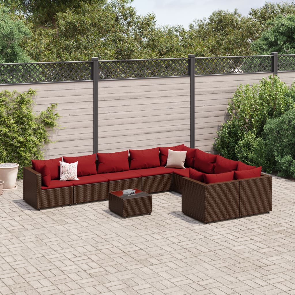 10-Tlg. Garten-Sofagarnitur Mit Kissen Poly Rattan