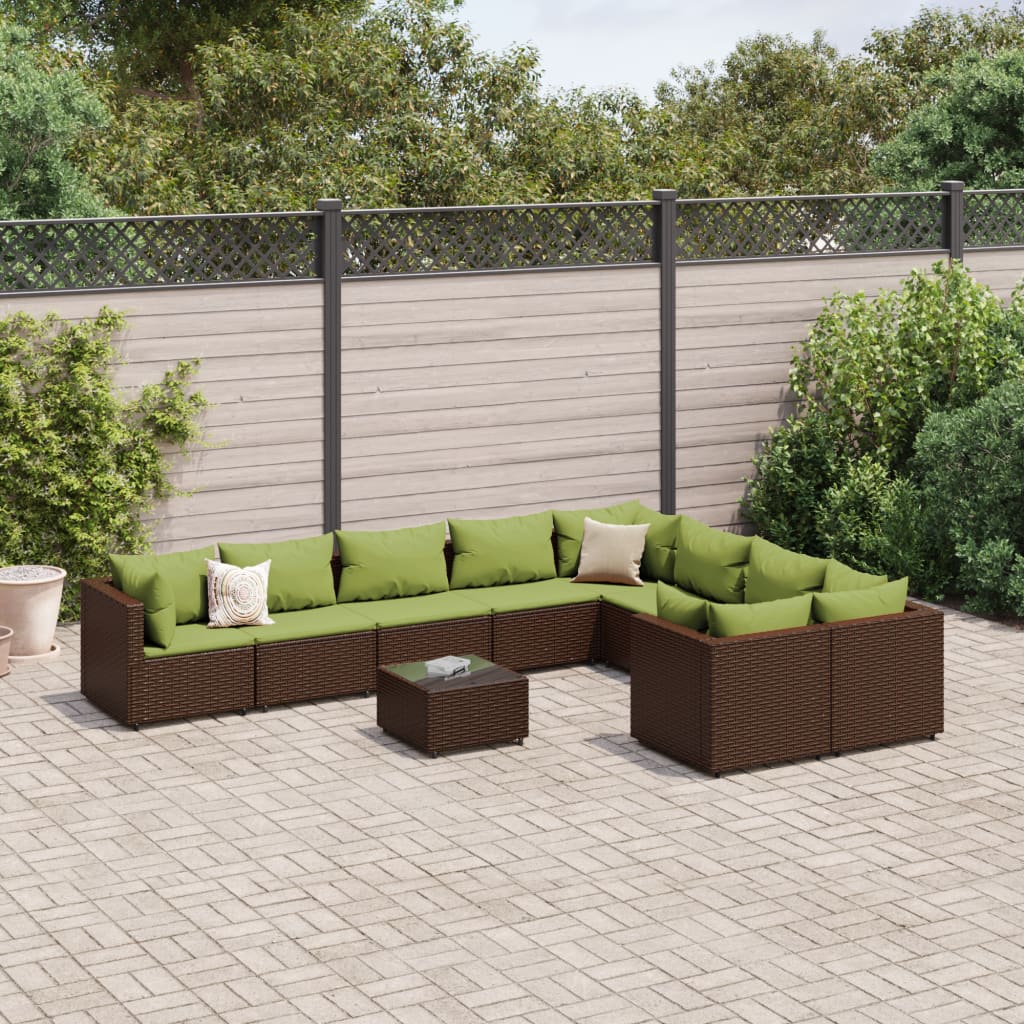 10-Tlg. Garten-Sofagarnitur Mit Kissen Poly Rattan