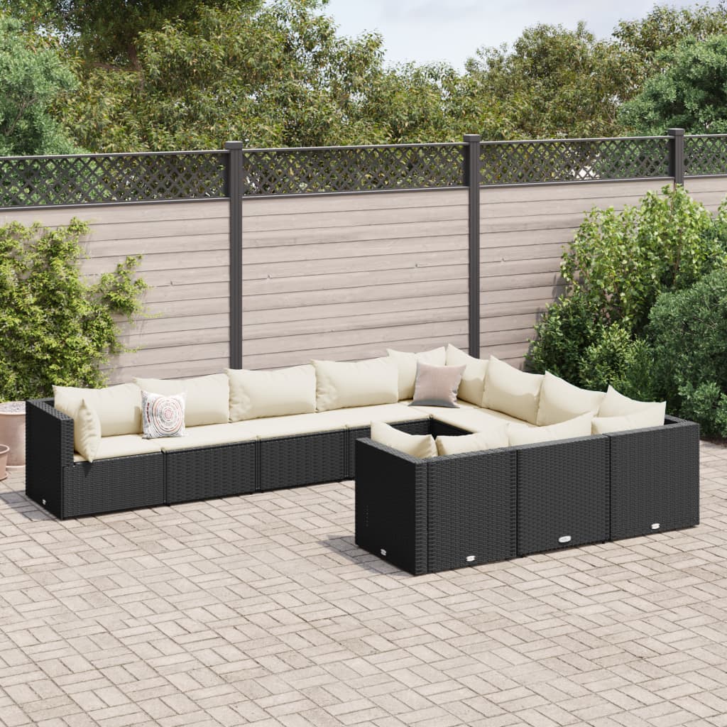 10-Tlg. Garten-Sofagarnitur Mit Kissen Poly Rattan