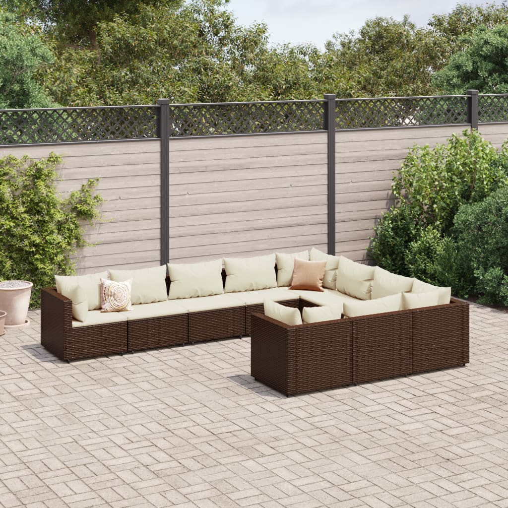 10-Tlg. Garten-Sofagarnitur Mit Kissen Poly Rattan