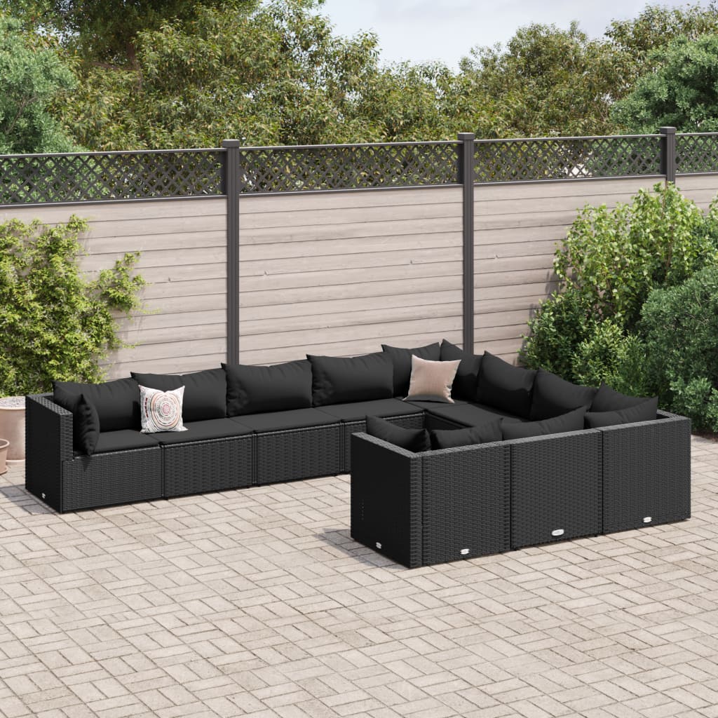 10-Tlg. Garten-Sofagarnitur Mit Kissen Poly Rattan