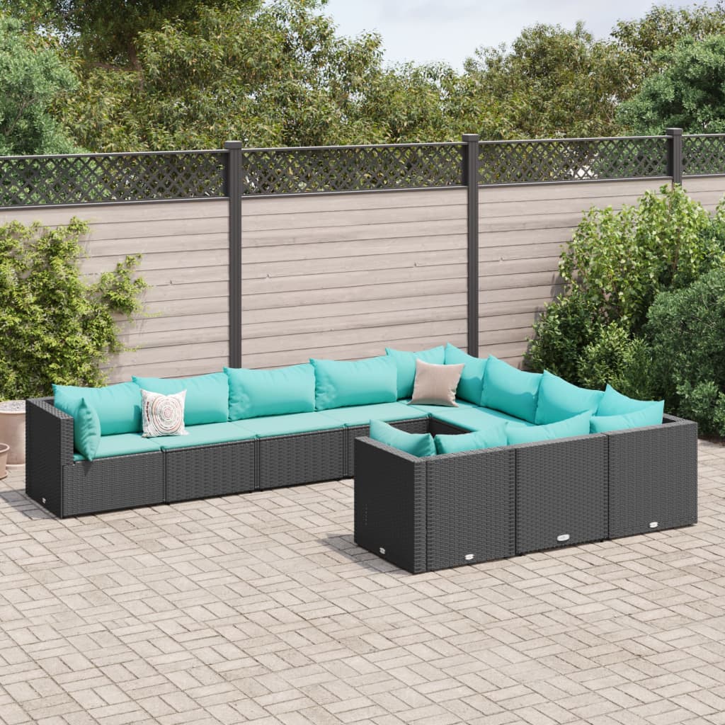 10-Tlg. Garten-Sofagarnitur Mit Kissen Poly Rattan