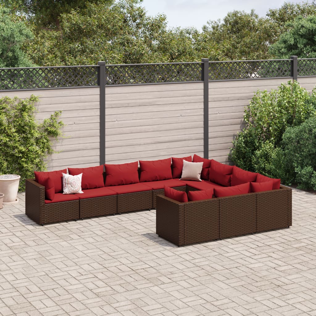 10-Tlg. Garten-Sofagarnitur Mit Kissen Poly Rattan