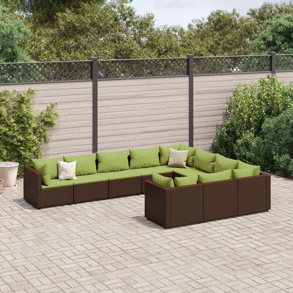 10-Tlg. Garten-Sofagarnitur Mit Kissen Poly Rattan