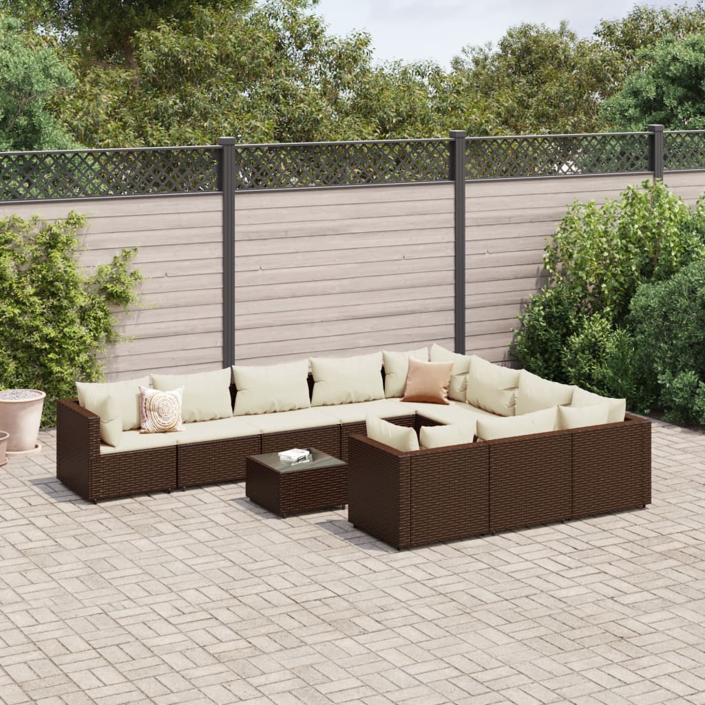 10-Tlg. Garten-Sofagarnitur Mit Kissen Poly Rattan