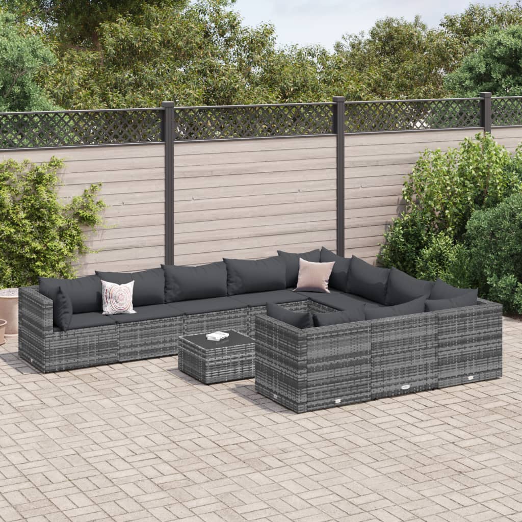 10-Tlg. Garten-Sofagarnitur Mit Kissen Poly Rattan