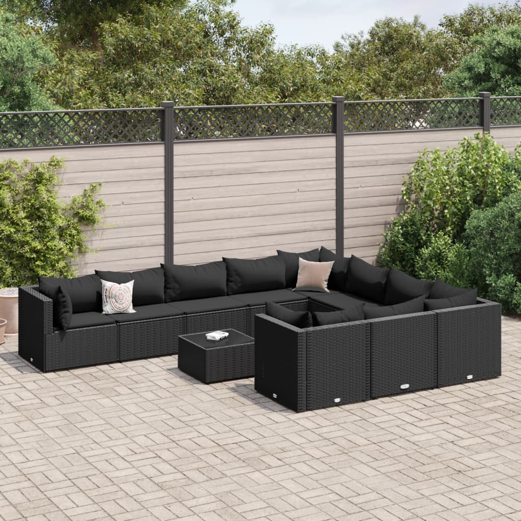 10-Tlg. Garten-Sofagarnitur Mit Kissen Poly Rattan