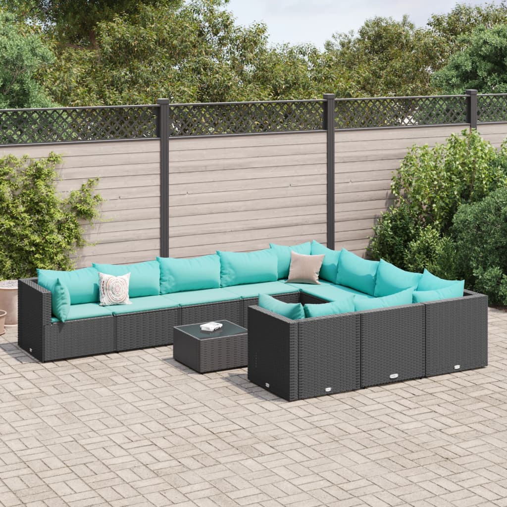 10-Tlg. Garten-Sofagarnitur Mit Kissen Poly Rattan