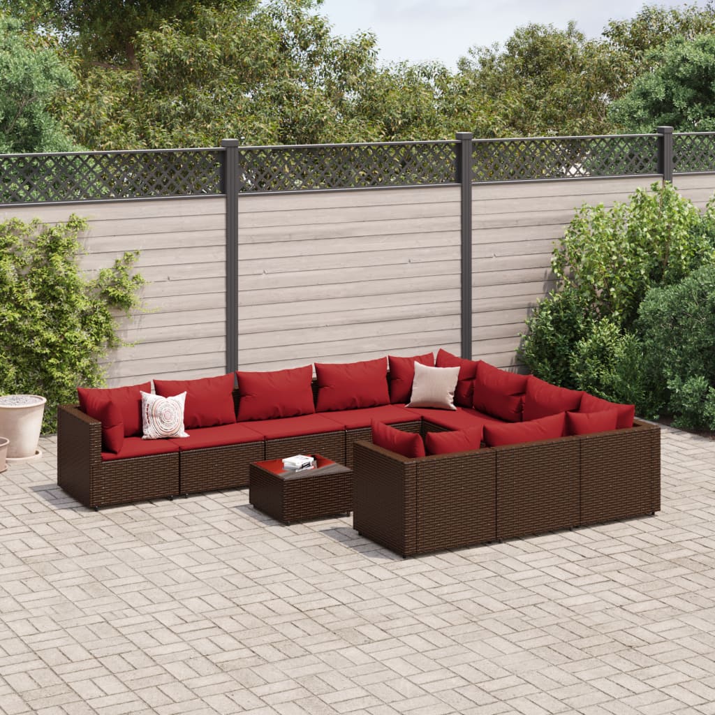 10-Tlg. Garten-Sofagarnitur Mit Kissen Poly Rattan