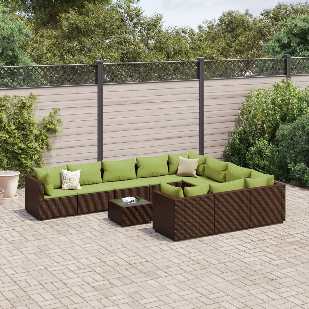 10-Tlg. Garten-Sofagarnitur Mit Kissen Poly Rattan