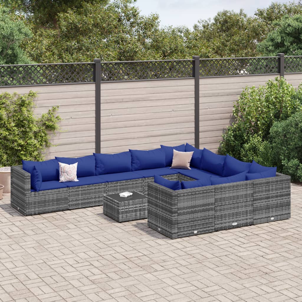 10-Tlg. Garten-Sofagarnitur Mit Kissen Poly Rattan