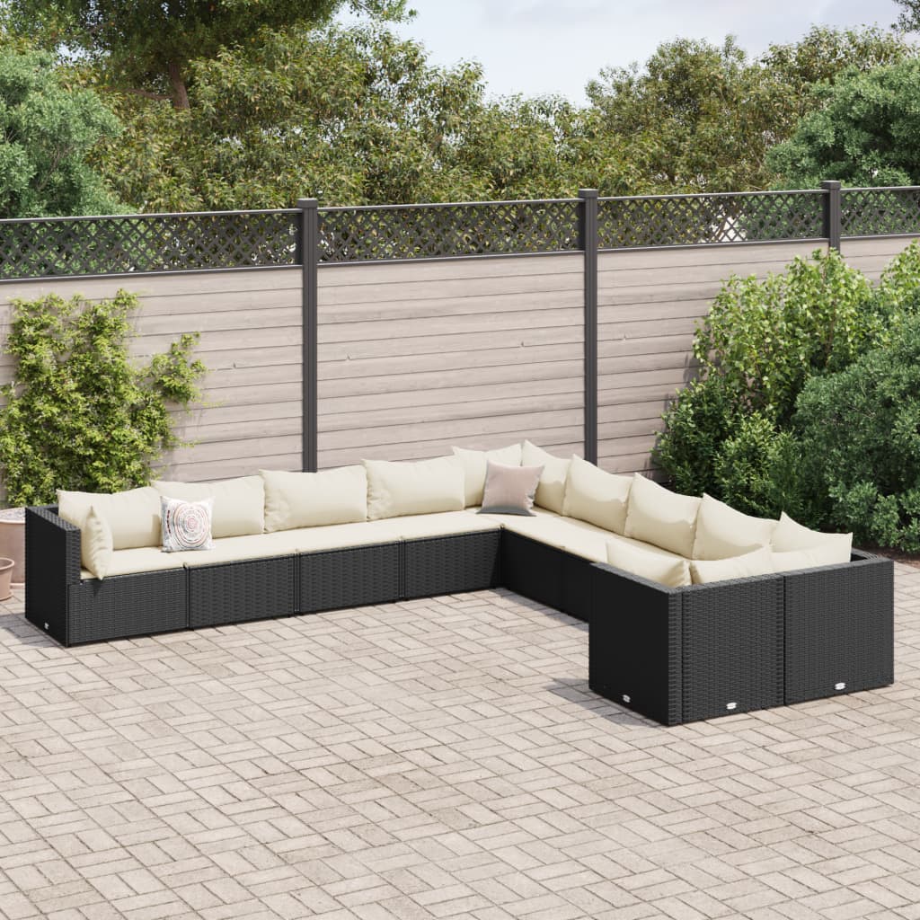 10-Tlg. Garten-Sofagarnitur Mit Kissen Poly Rattan