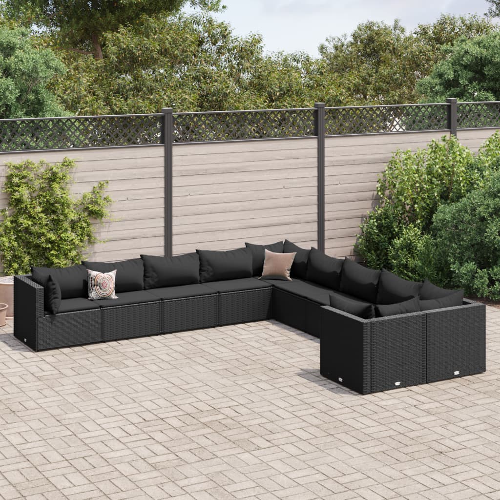 10-Tlg. Garten-Sofagarnitur Mit Kissen Poly Rattan