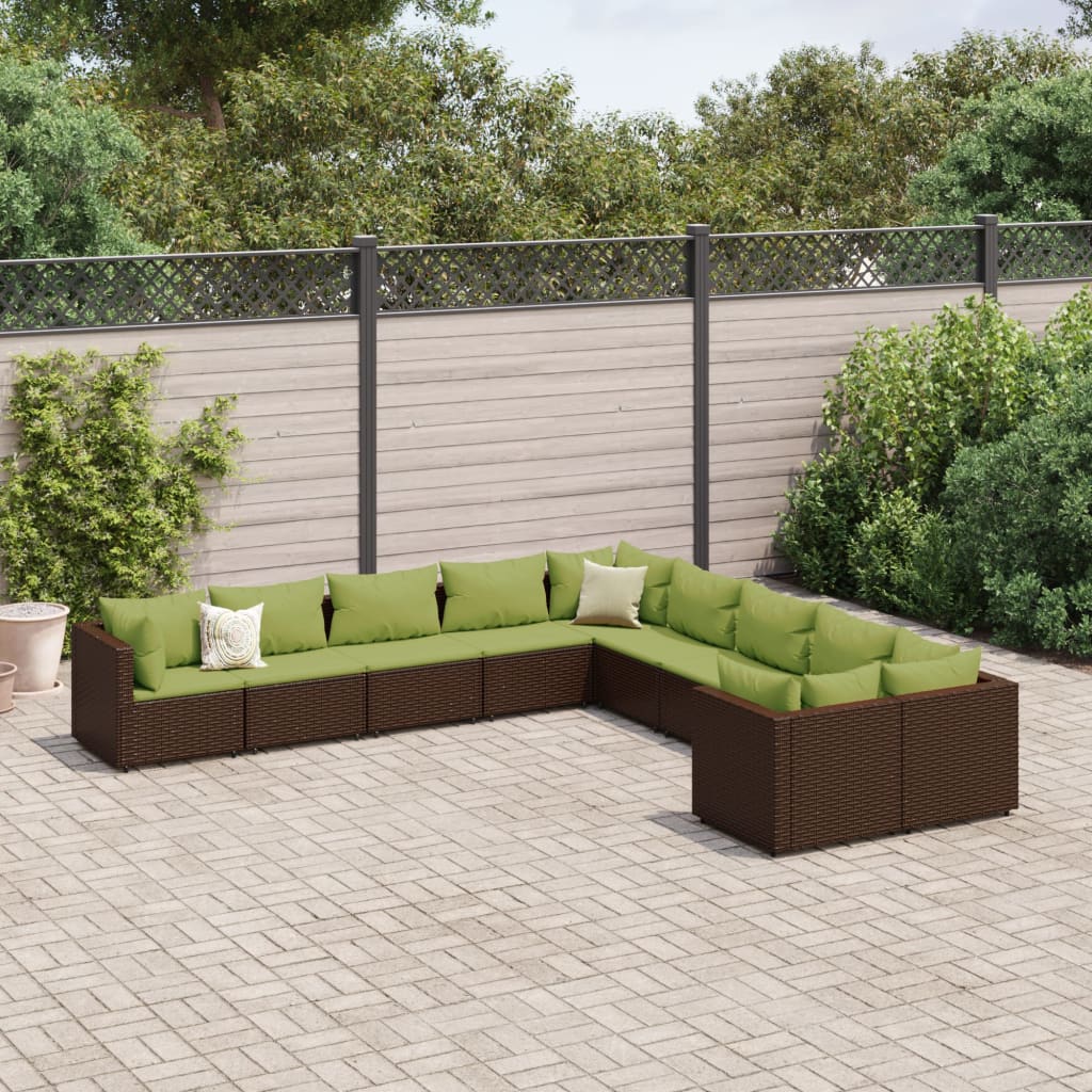10-Tlg. Garten-Sofagarnitur Mit Kissen Poly Rattan