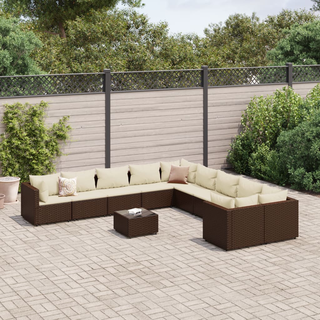 10-Tlg. Garten-Sofagarnitur Mit Kissen Poly Rattan