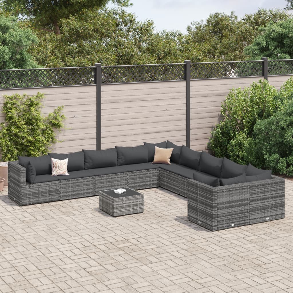 10-Tlg. Garten-Sofagarnitur Mit Kissen Poly Rattan