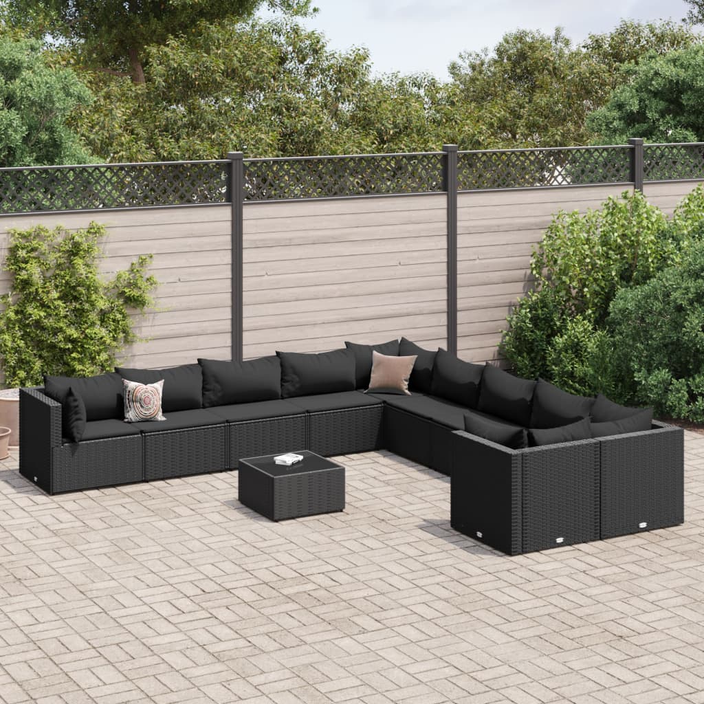 10-Tlg. Garten-Sofagarnitur Mit Kissen Poly Rattan