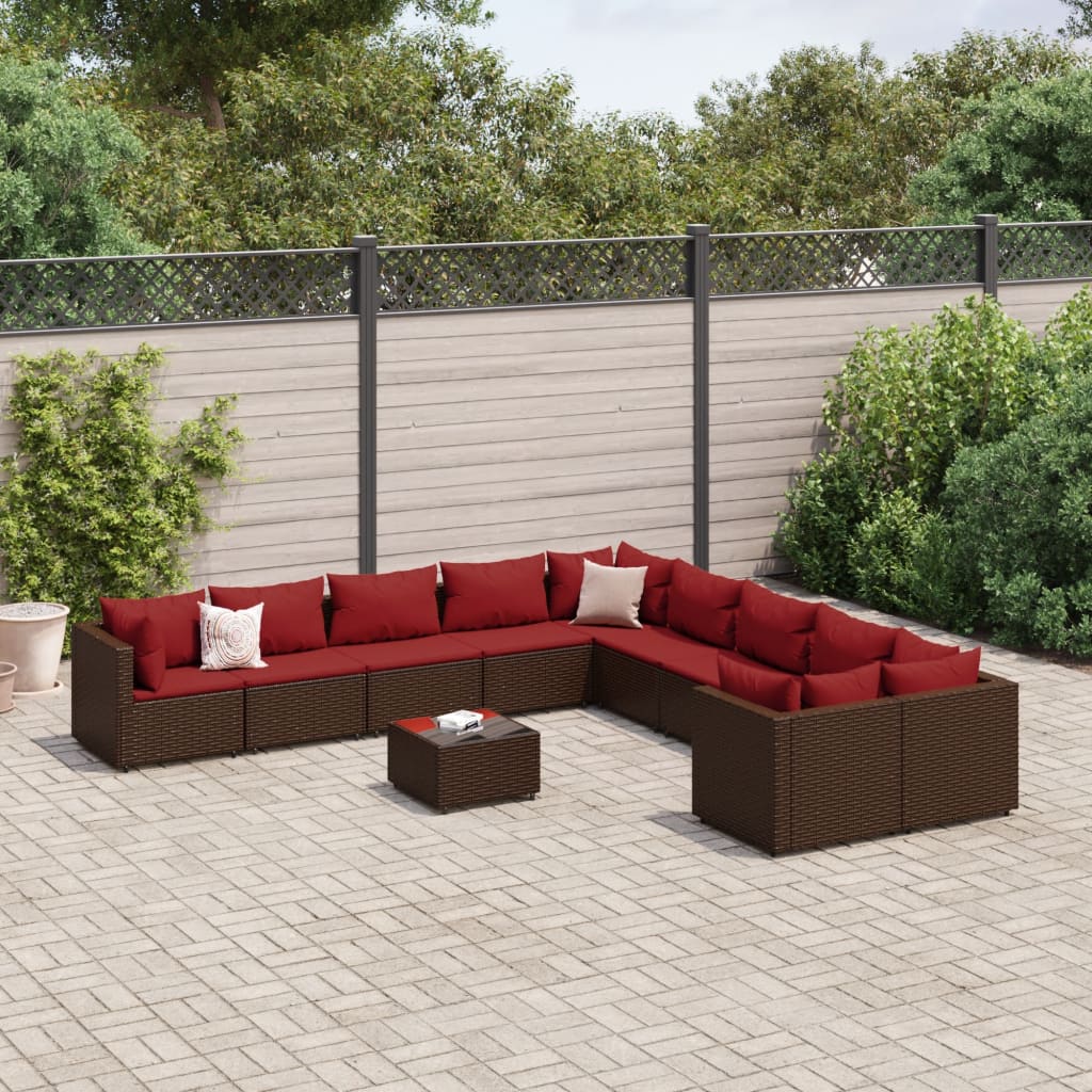 10-Tlg. Garten-Sofagarnitur Mit Kissen Poly Rattan