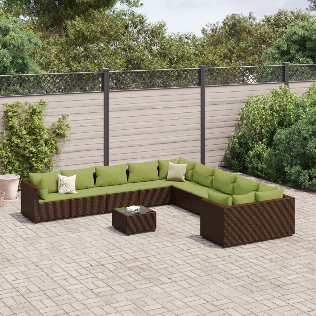 10-Tlg. Garten-Sofagarnitur Mit Kissen Poly Rattan