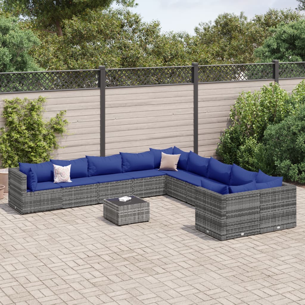 10-Tlg. Garten-Sofagarnitur Mit Kissen Poly Rattan