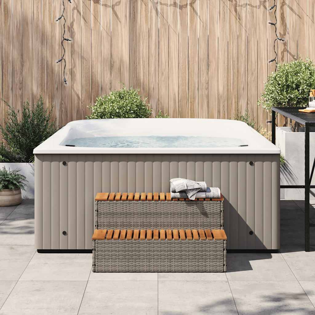 Whirlpooltreppe 100X50X50,5 Cm Poly Rattan Akazie Massiv