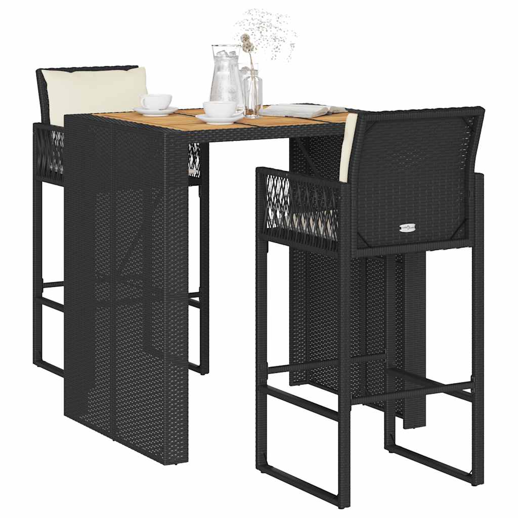 5-Tlg. Gartenbar-Set Mit Kissen Poly Rattan Akazie