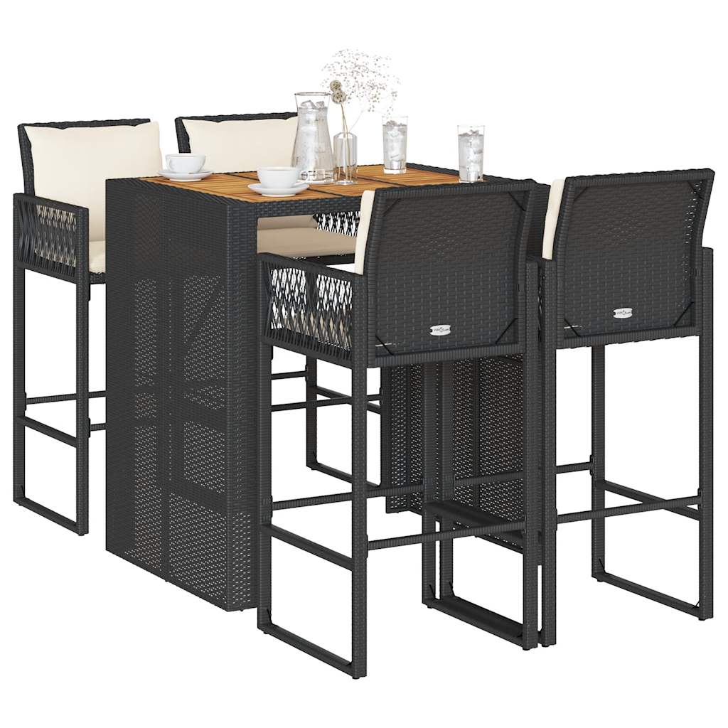 5-Tlg. Gartenbar-Set Mit Kissen Poly Rattan Akazie
