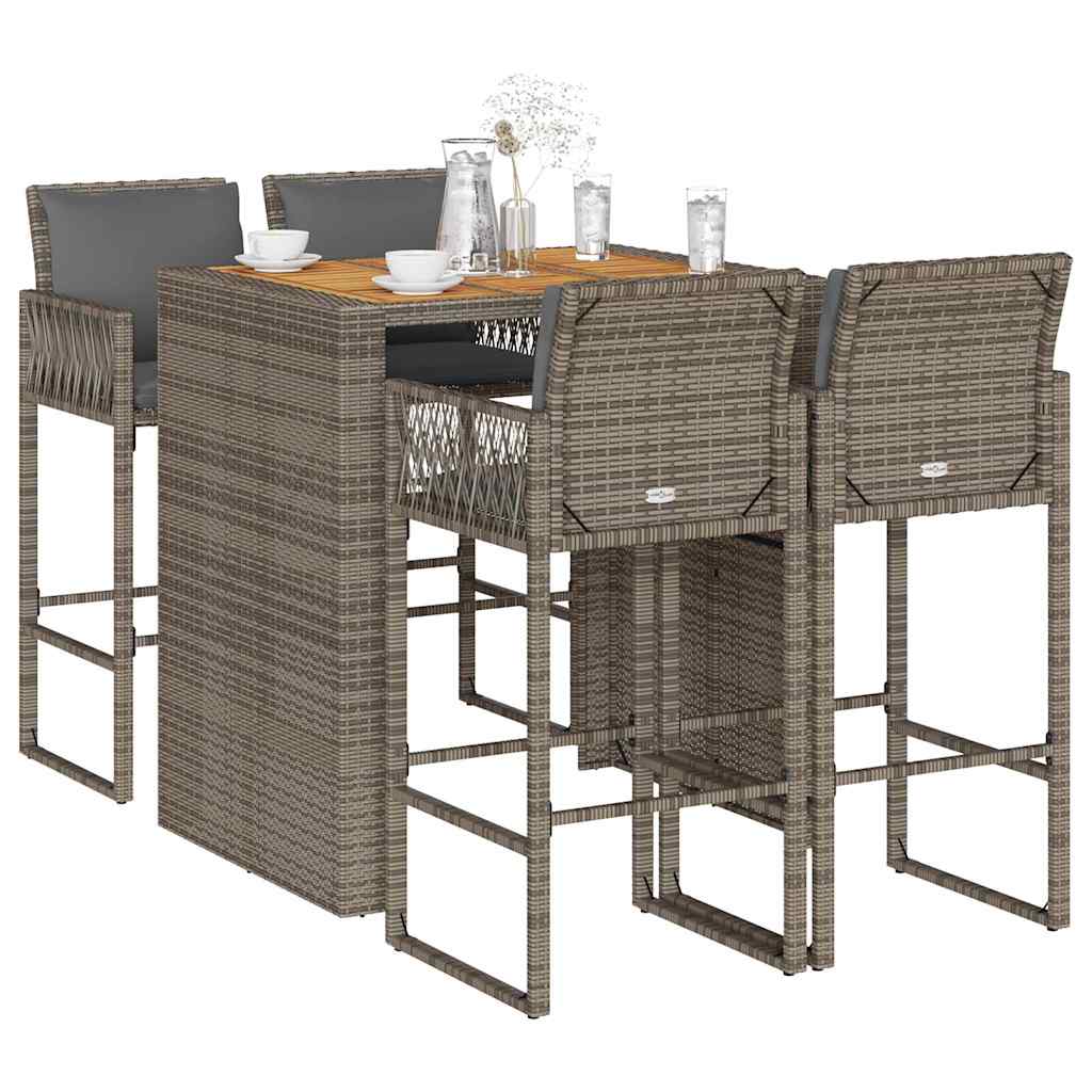 5-Tlg. Gartenbar-Set Mit Kissen Poly Rattan Akazie