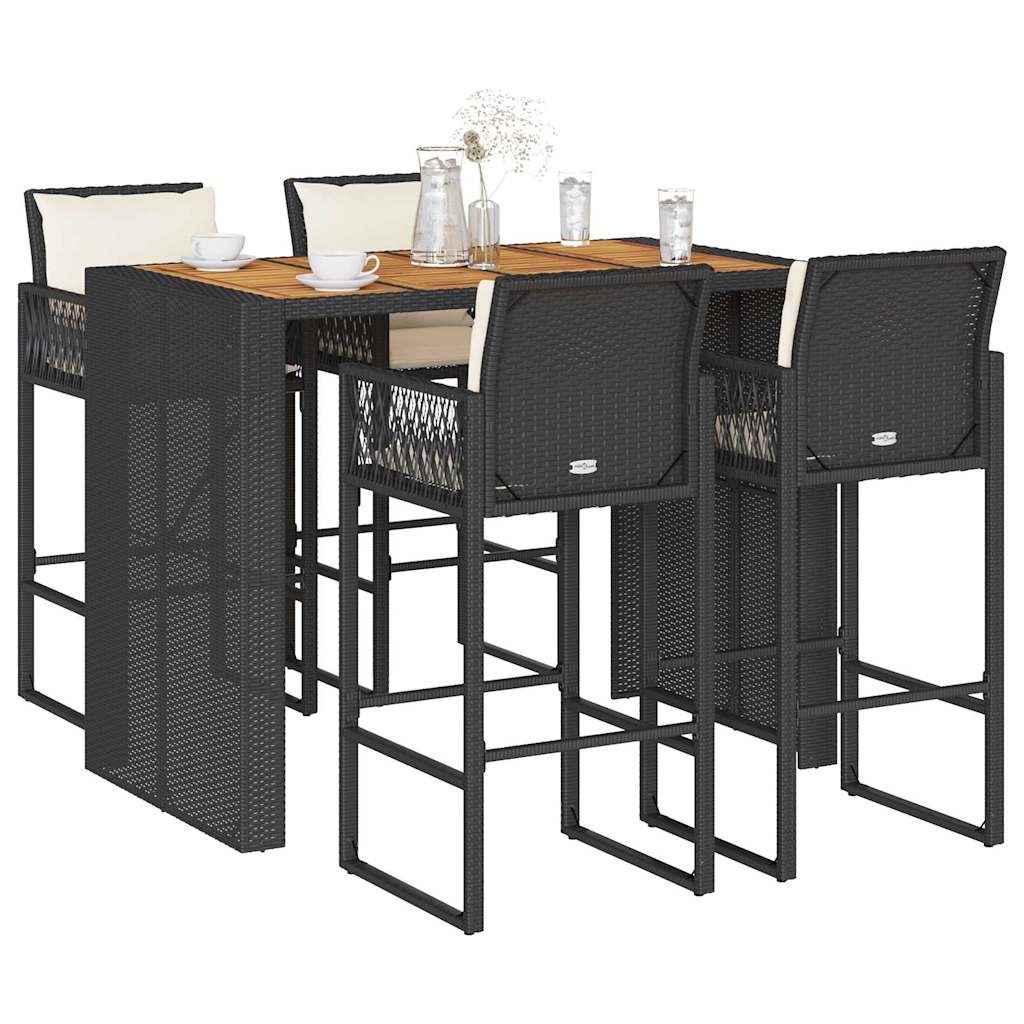 5-Tlg. Gartenbar-Set Mit Kissen Poly Rattan Akazie