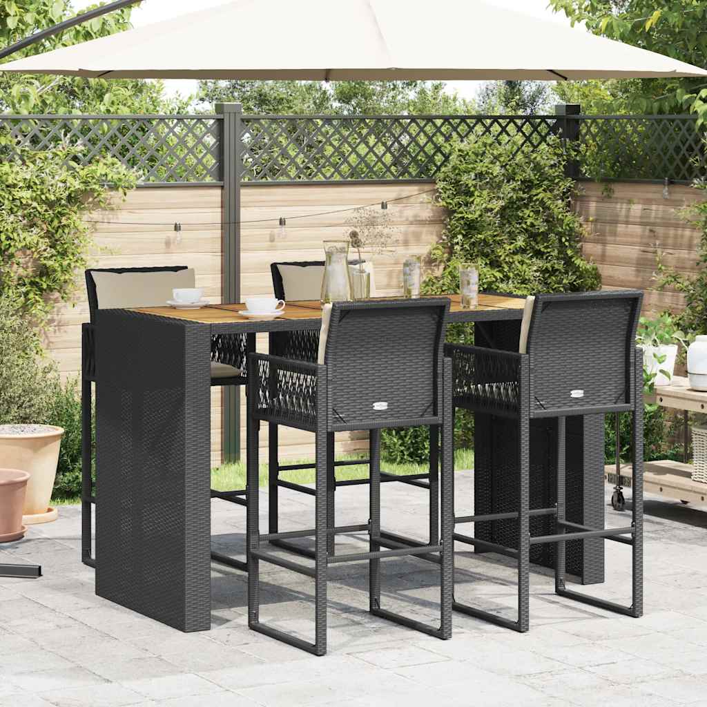 5-Tlg. Gartenbar-Set Mit Kissen Poly Rattan Akazie