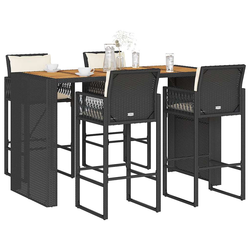 5-Tlg. Gartenbar-Set Mit Kissen Poly Rattan Akazie