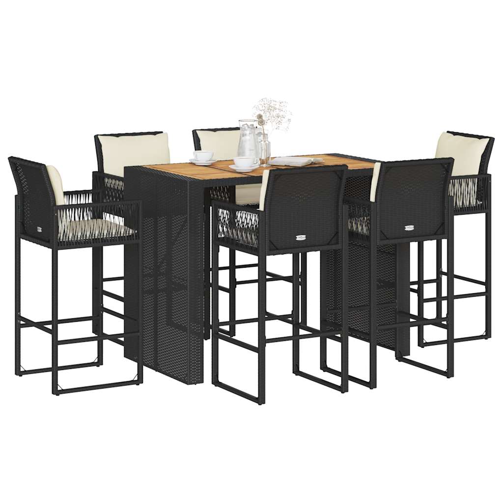5-Tlg. Gartenbar-Set Mit Kissen Poly Rattan Akazie