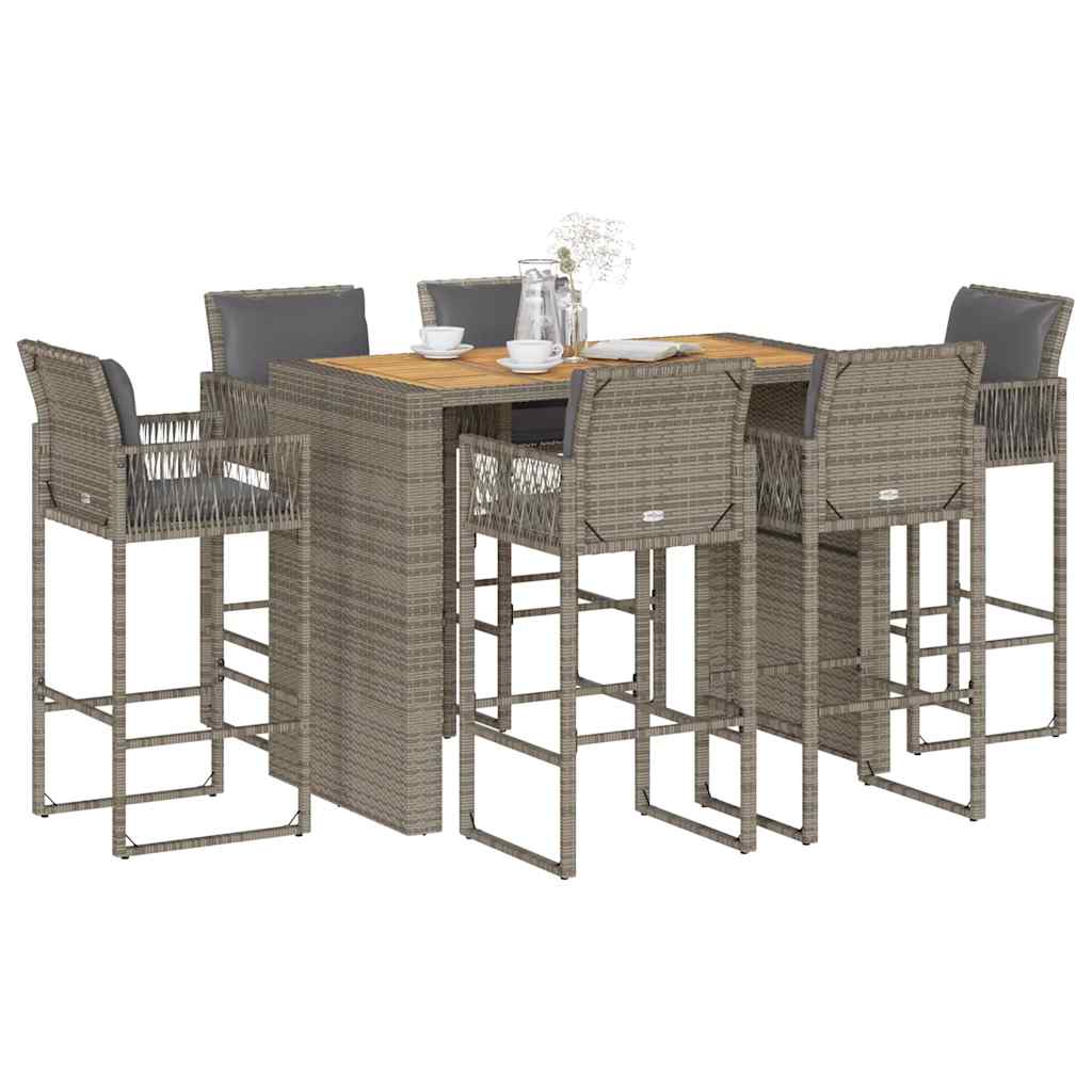 5-Tlg. Gartenbar-Set Mit Kissen Poly Rattan Akazie