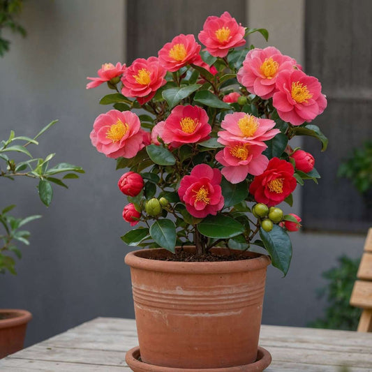 Florastore Japanische Rose - 4 Stk - Camellia Japonica Lady Campbell - Höhe 60-70Cm - ⌀19Cm