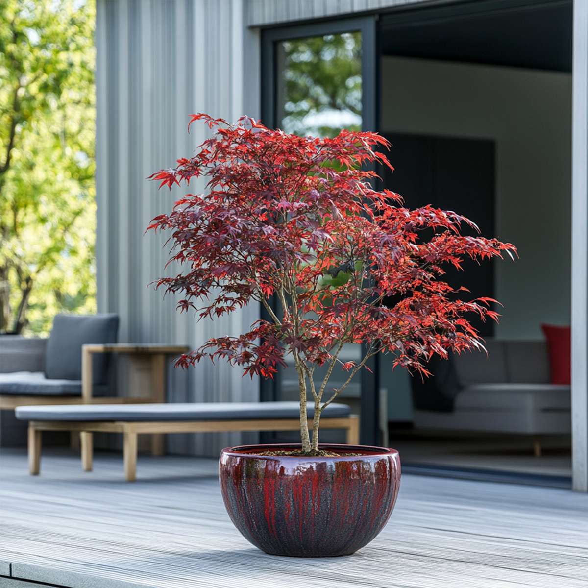 Florastore Japanischer Ahorn - 2 Stk - Acer Palmatum 'Atropurpureum' - Höhe 60-70Cm - ⌀19Cm