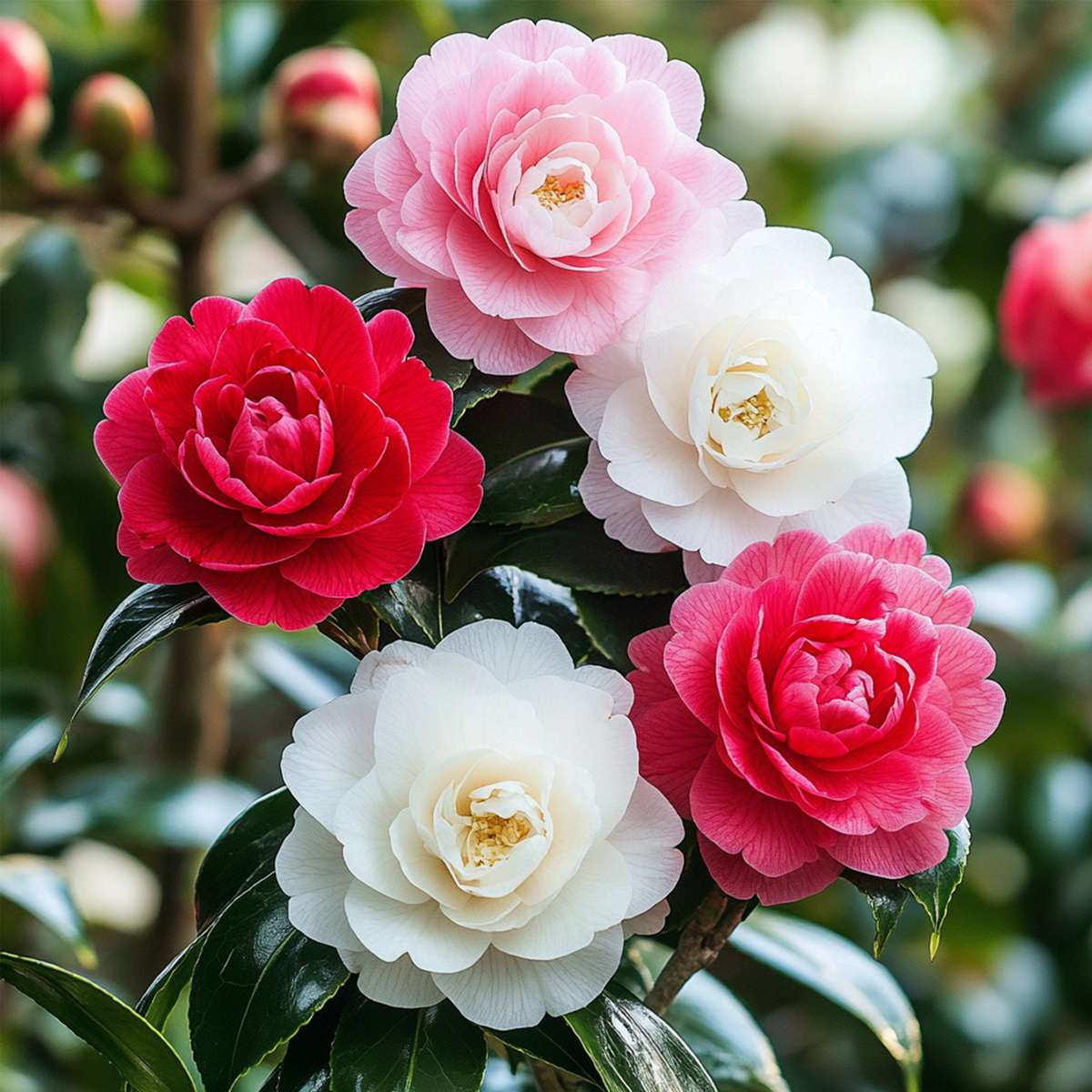 Florastore Japanische Rose - 3 Stk - Camellia Japonica - Höhe 25-40Cm - ⌀9Cm