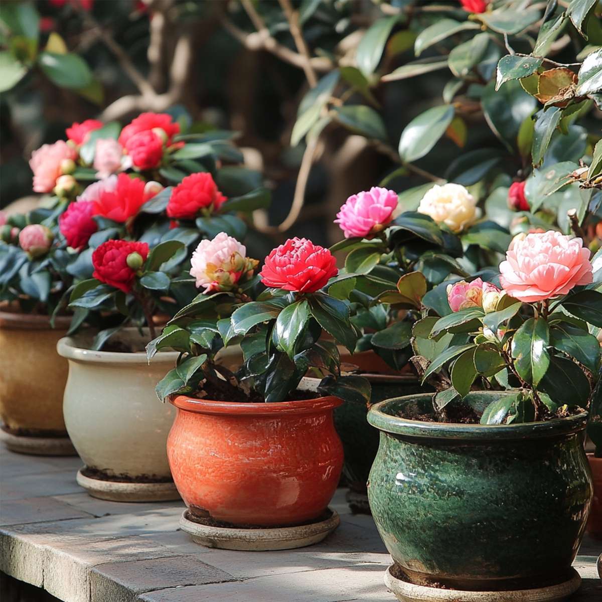 Florastore Japanische Rose - 3 Stk - Camellia Japonica - Höhe 25-40Cm - ⌀9Cm