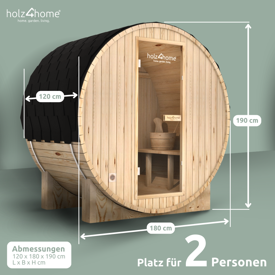 Fasssauna Pini wood Outdoor Sauna inkl. Ofen 2 / 4 Personen