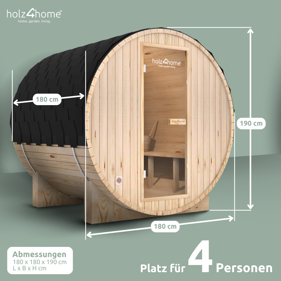 Fasssauna Pini wood Outdoor Sauna inkl. Ofen 2 / 4 Personen