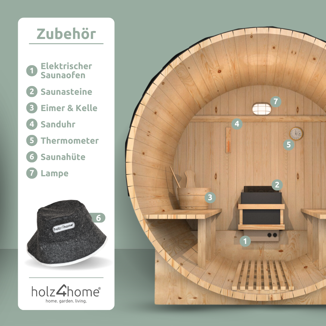Fasssauna Pini wood Outdoor Sauna inkl. Ofen 2 / 4 Personen