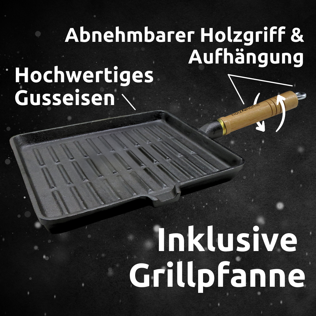 Dutch Oven Set 6-teilig I eingebrannter Feuertopf 9L aus Gusseisen I inkl. Pfanne, Topfständer, Deckelheber und Reinigungsbürste