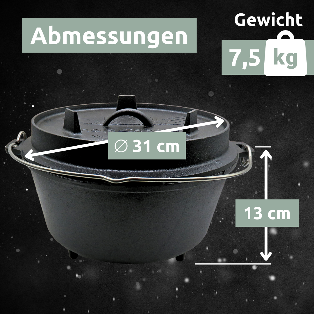Dutch Oven I eingebrannter Feuertopf aus Gusseisen