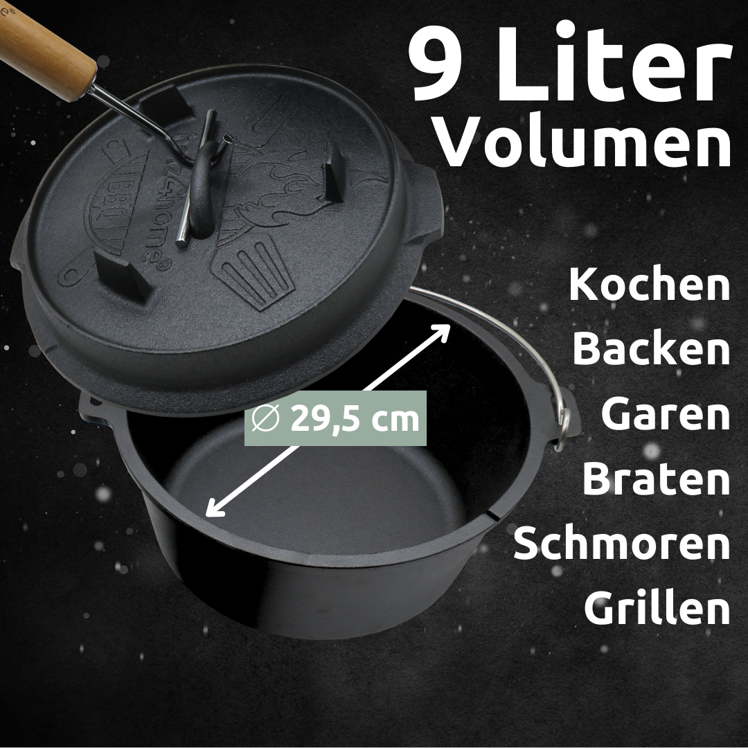 Dutch Oven I eingebrannter Feuertopf aus Gusseisen