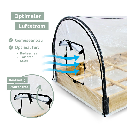 Gemüsebeet mit Abdeckung aus PVC 115cm x 80cm x 54cm I Frühbeet aus Holz