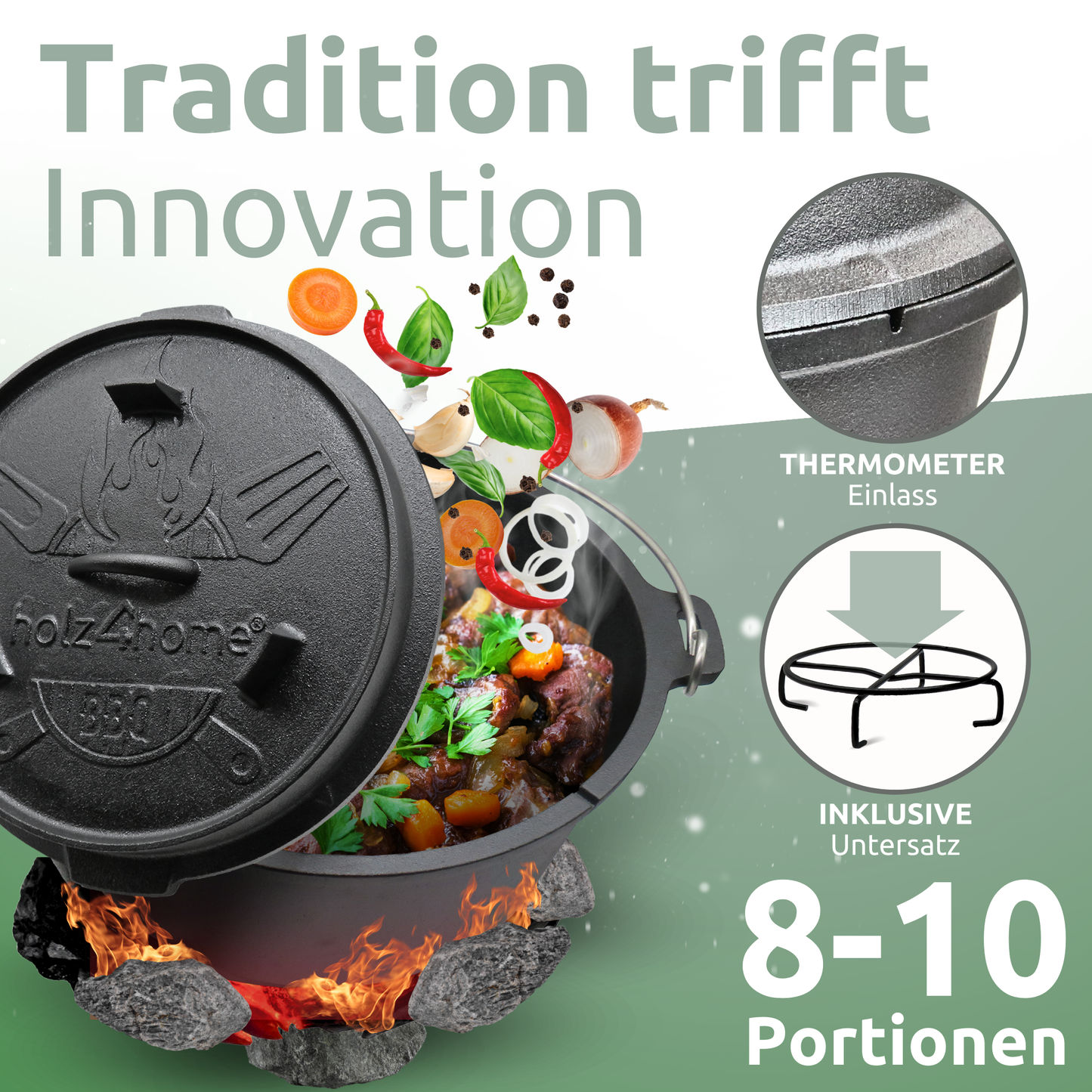 Dutch Oven I eingebrannter Feuertopf aus Gusseisen