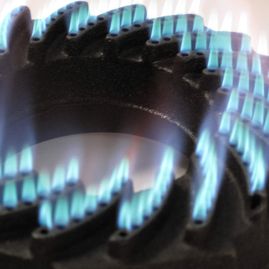 Hockerkocher-Set (klein) mit Gusseisengrillplatte 32 x 32 cm inkl. Gasschlauch & Regler