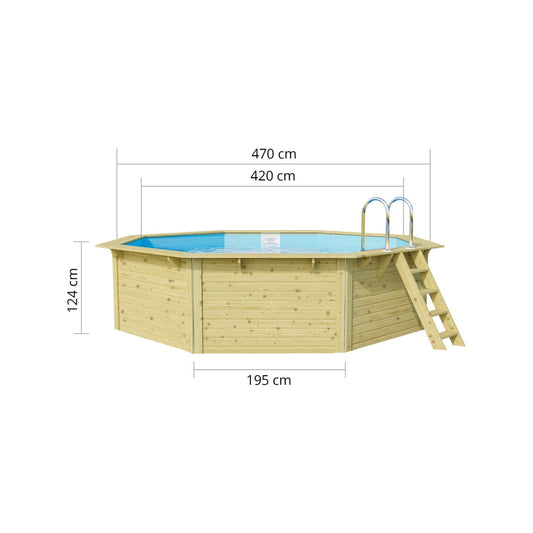 Trend Holzpool SET Achteck | Metallecken | Blau | 470 x 470 x 124 cm | ca. 16,3 m³