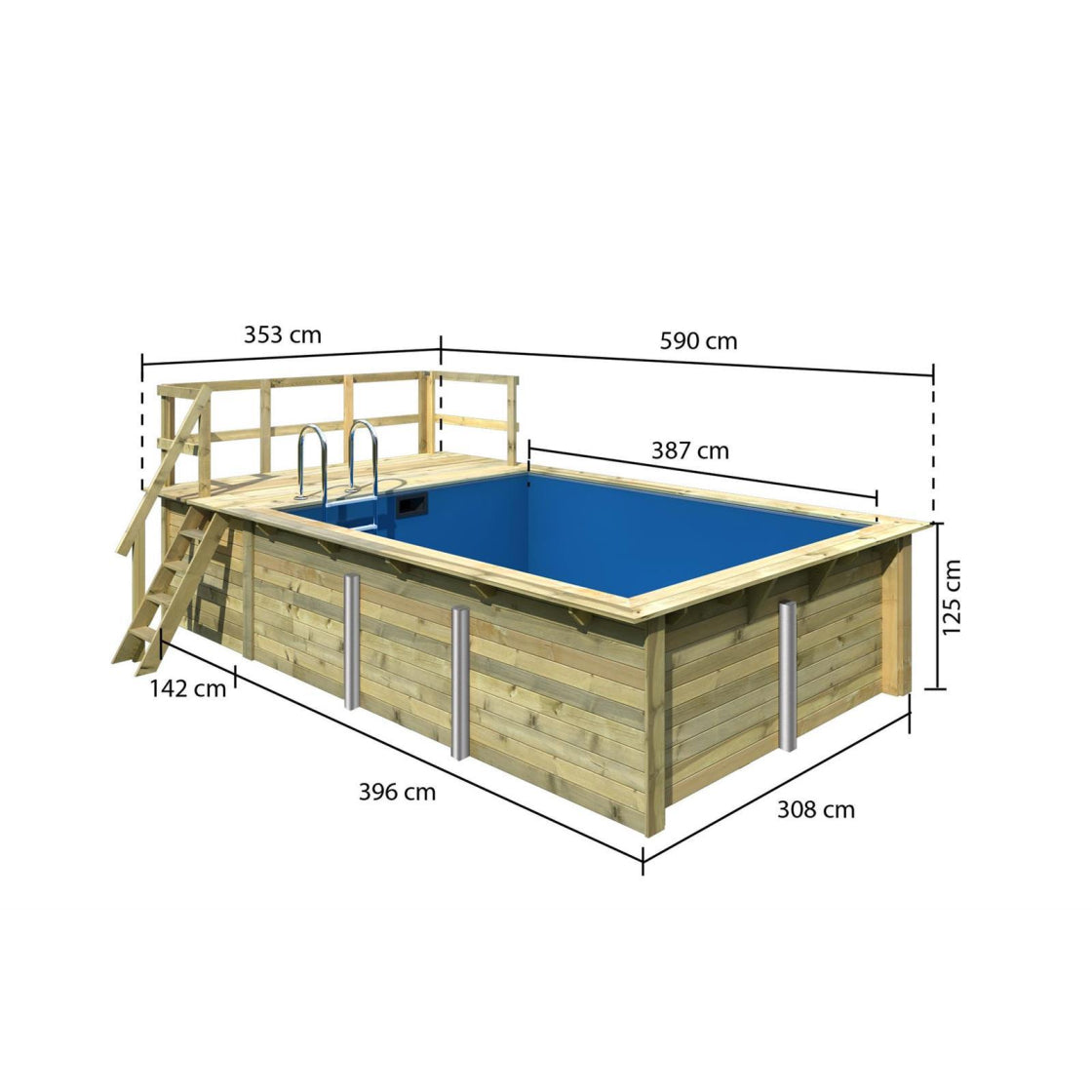 Terrasse für Trend Holzpool Rechteckbecken Stirnseite