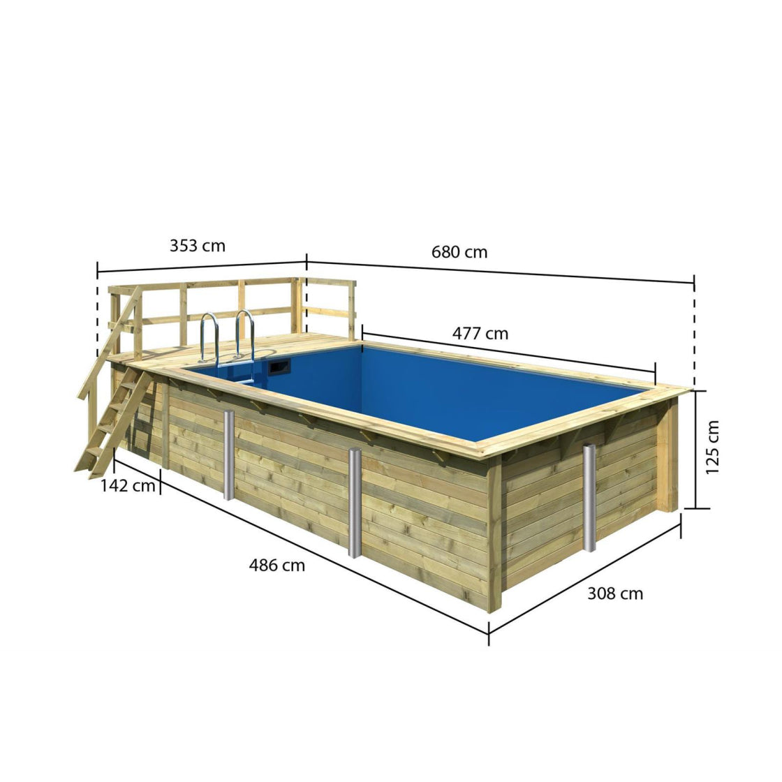 Terrasse für Trend Holzpool Rechteckbecken Stirnseite