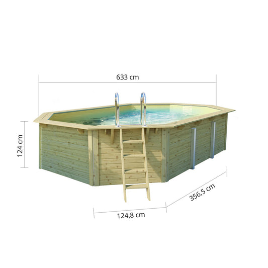 Trend Holzpool SET Achteck Langform | Sand | Metallecken | 610 x 400 x 124 cm | ca. 19,1 m³